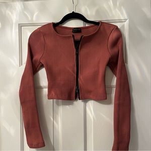 White Fox Zip Front Crop Sweater size small